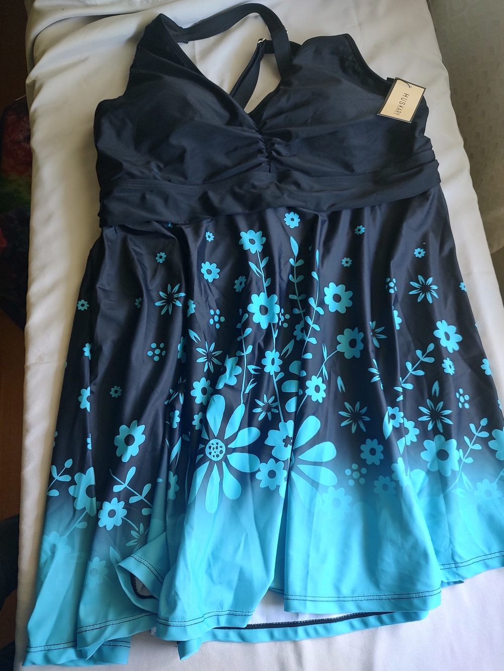 Black & Aqua Floral Women's Swimdress